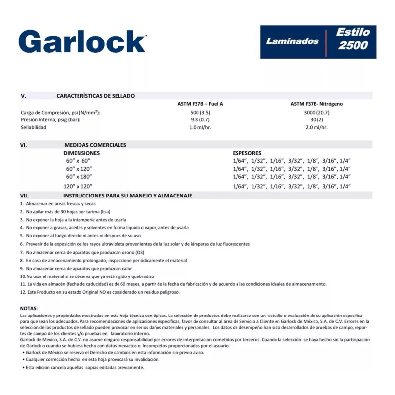 FR Hoja Asbesto/garlok/garlo Alta Temp. Para Empaques 0.33x0.5m