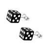 Black Dice Stud Earrings - Sterling Silver 0.5cm x 0.5cm
