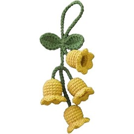 Jowxsx Yellow Creative Knitted Orchid Flower Keychain Charms Crochet Flower Pendant Women's Novelty Keychains for Car Key Purse Phone Decoration Supplies Eco-Friendly Craft Gifts