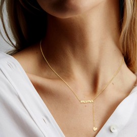 Risamil Mom Necklace for Women, 14K Gold Plated Mama Necklace Gold with Small Heart Mom Necklace for Mom from Daughter Son First Mothers Day Mom Gifts for Women Wife