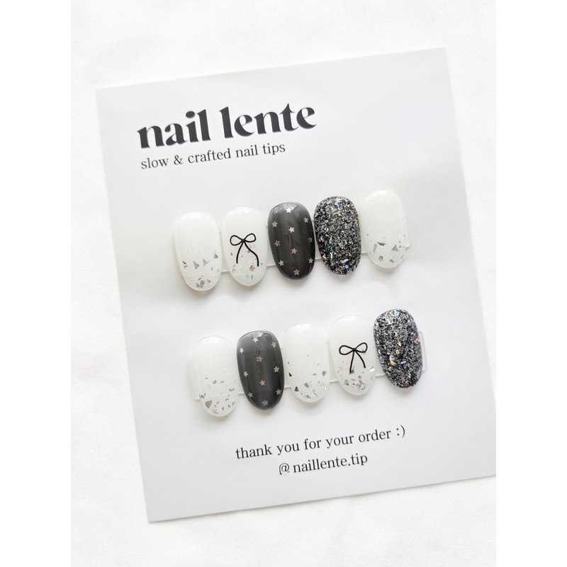 Black Ribbon Nail ★ Star Spangle Point ★ Handmade Nail