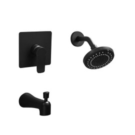 Matte Black Shower Faucet Set with Tub Spout and 5 Inch Rain Shower Head,YUNDOOM,Shower System Single Handle Tub and Shower Trim Kit Valve Wall Mounted