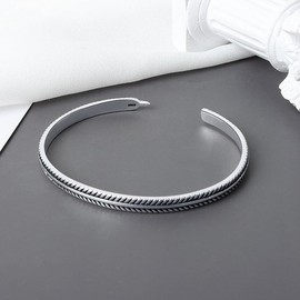 LUTAKU 925 Silver Retro Boho Feather Bracelet for Women Girls Vintage Bangle Adjustable Size Jewelry Gift (silver)