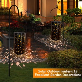 OMRAYTU Hanging Solar Lanterns Outdoor Waterproof,Meteor Shower Decorative Solar Garden Lights Black
