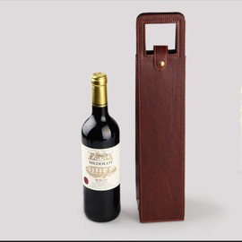 MINIDUO Wine Tote Carrier Bag, Single Bottle Wine Leather Wine bag with Handles,Reusable,Brown