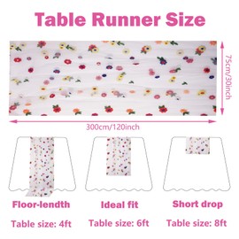 Ivory Floral Gauze Table Runner 10FT Embroidery Daisy Spring Summer Seasonal Table Runner Chiffon Lace Tulle Table Decor for Home Dining Wedding Party Decorations