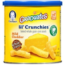 Gerber Lil Crunchies Baked Grain Snack, Mild Cheddar, Baked with Whole Grains & Non GMO Ingredients, For Crawlers 8 Months & Up, 1.48-Ounce Canister (Pack of 2)