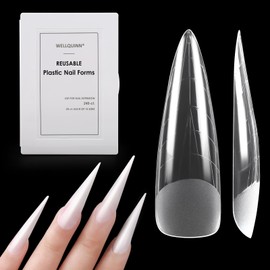 Wellquinn 3XL Dual Nail Forms, 240pcs Long Almond Extension Poly Nail Gel Nail Forms Full Cover Nail Molds 12 Sizes for Solid Nail Gel Glue Nail Art Design Salon&DIY
