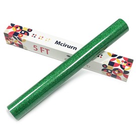 Mcirurn Green Glitter Heat Transfer Vinyl, 12" x 5ft Htv Vinyl, Glitter Iron-On for T-Shirts, Shirts Crafts, Easy Cutting and Weeding, Custom Glitter Gifts.