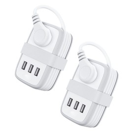 Travel Power Strip with USB 2 Pack, NTONPOWER 2 Widely Outlets 3 USB with 3Ft Short Extension Cord Flat Plug, Small Portable Desktop Charging Station for Cruise Ship Home Office Accessories, White