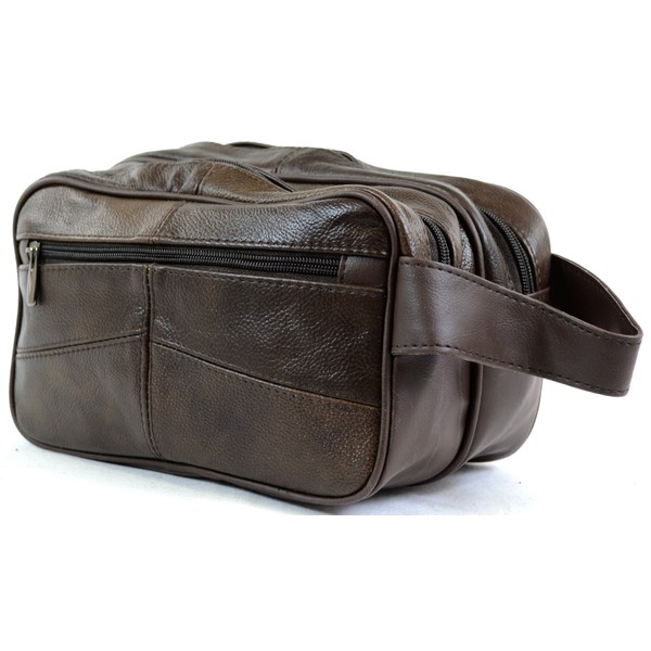 Vanity Bag for Men, Leather, for Personal Toilet Items/Travel/Holiday/Night Away/Weekend (Black or Brown) Brown brown