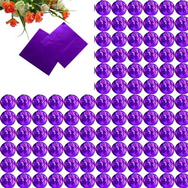 100pcs Square Aluminum Foil Wrappers Colorful Package for Sweets Candy Chocolate Lollipops, Purple
