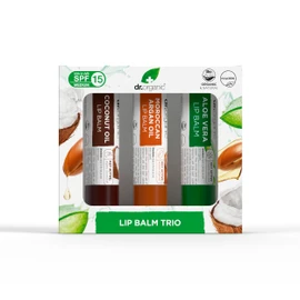 Dr Organic Lip Balm Gift Set, Moisturising, SPF 15, Assorted Multipack with Aloe Vera, Argan Oil, Coconut Oil, Natural, Vegetarian, Cruelty-Free, Paraben & SLS-Free, Organic, 5.7ml