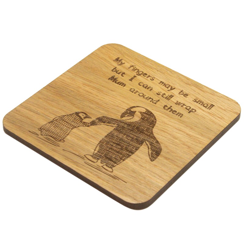 Laser Engraved Oak Veneer Coaster for Parents, Birthday Present (Mum)