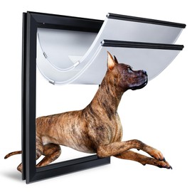 HANIML XL Dog Door for Exterior Doors, Heavy Duty Aluminum Doggy Door, Extreme Weather Doggie Door, Giant Dog Door for Large and Extra Large Dogs Up to 220 lbs, Dual Flap Insulated Dog Door, Lockable