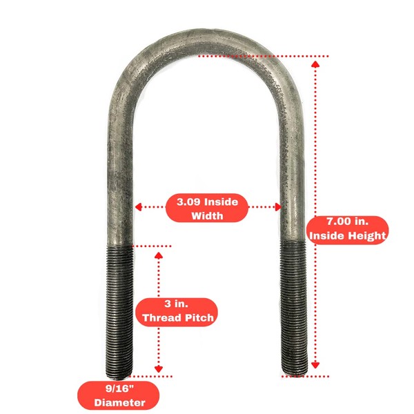 U Bolt Kit for 5,200-7000 lbs. 3" Round Trailer Axle