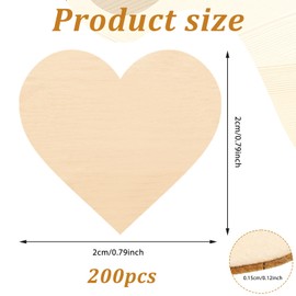 Qianyu 200 PCS Wooden Hearts for Crafts Small Wood Hearts Cutout Slices Unfinished Heart Sign Tag Blank Ornaments Embellishments for Valentine's Day Wedding Party Birthday Guest Decoration