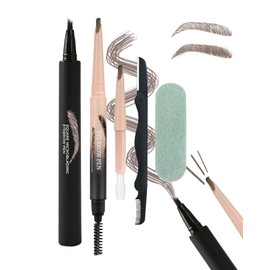 Multiple Forked Liquid Eyebrow Pencil Makeup Set, Microblading Long Lasting Waterproof Wild Tinted Eyebrow Pen, 2 in 1 Dual-Ended Ultra-Thin Brow Pencil with Brush, Gift kit for Women#01 LIGHT BROWN