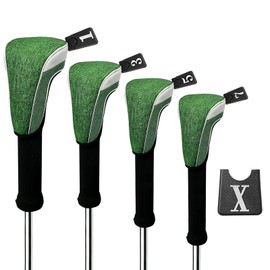 Andux 4pcs/Set Nylon Golf Wood Club Head Covers 460cc Driver Covers Long Neck Green