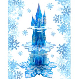 Benvo 3-Tier Cupcake Stand Tower Snowflake Cardboard Cupcakes Tier Stand Holder for Dessert Display Birthday Party Decoration Tea Party Supplies Princess Party Centerpiece Decor Baby Shower (Blue)