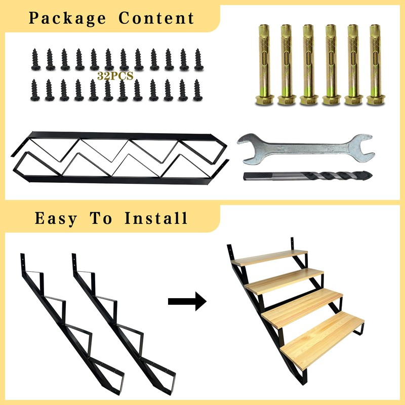 2 Packs Metal Stair Step Stringers, 4 Step Steel Riser