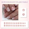 24PCS Almond Press on Nails with Small Flower Design, Medium