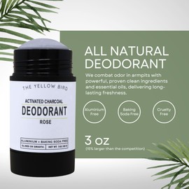 All Natural Rose Deodorant - Baking Soda & Aluminum Free. Includes Essential Oils, Magnesium, Charcoal for Adults, Kids, Sensitive Skin. Vegan | 3oz | Made in USA