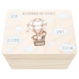 Erinnerungsbox Baby Heißluftballon personalisierte Erinnerungskiste Erinnerungsbox Geschenk zur Geburt Geburtsgeschenk Holzkiste 30x20x13 cm
