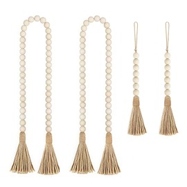 LJY 4 Wood Bead Garlands with Tassels, 2 Long and 2 Short