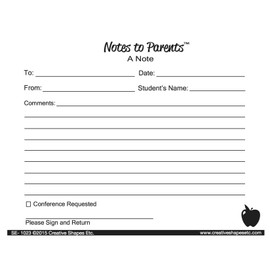 4.25” x 5.5” Blank Note - Notes to Parents, 50 Two-Part Carbon-Less Forms in a Pack for Notes Home, Student Progress Reports, Teacher Reports, Communication to Parents, Learning Aid