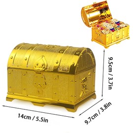 Jilskl Gold Pirate Chest, Pirate Treasure Chest, Children's Treasure Chest, Small Treasure Chest with Lock, Gold-Plated Pirate Treasure Chest for Birthday Gifts, Party Gifts, Role Play