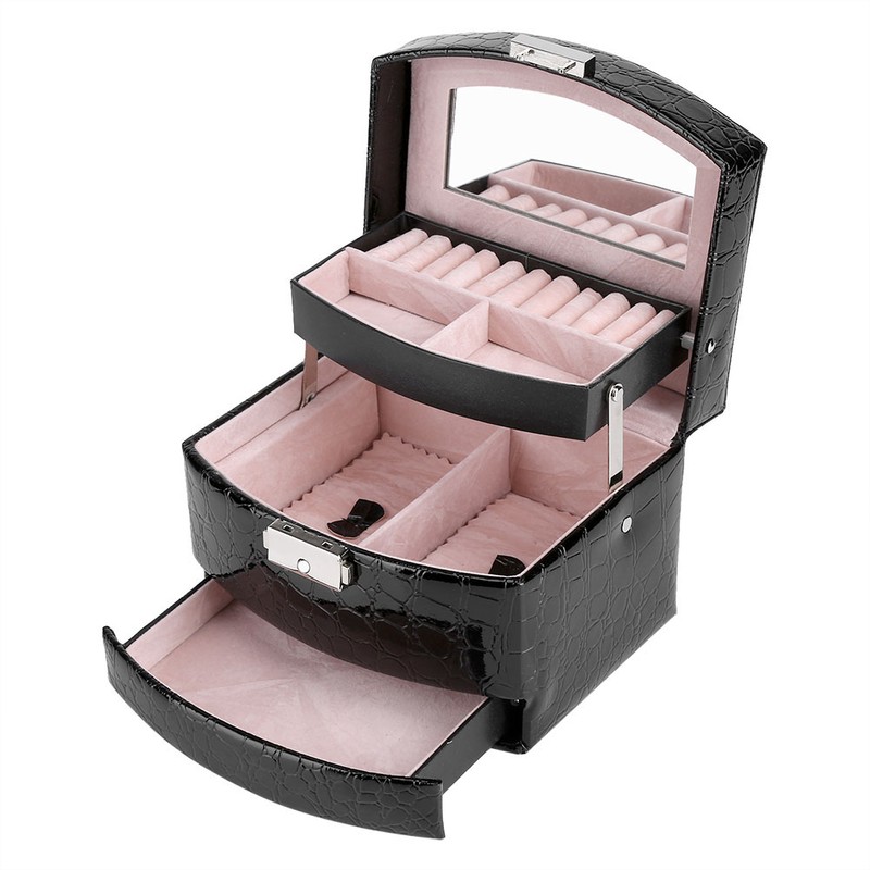 3 Layers Jewelry Necklace Ring Storage Box Case Lady Gift