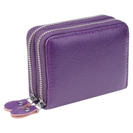 SunTrader Women's RFID Blocking Leather Zipper Wallet Purse Credit Card Case Holder (Purple)