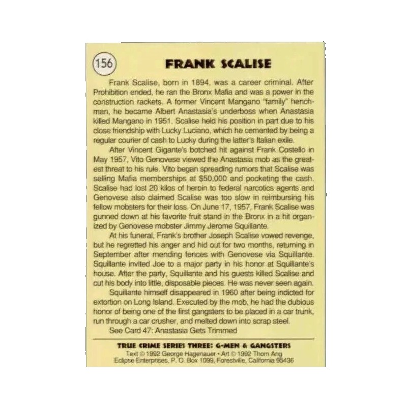 1992 True Crime Series 3, G-Men and Gangsters Card #156