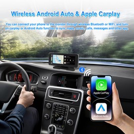 VSYSTO Portable Car Stereo, Support Wireless Apple Carplay & Android Auto, 6.86" Touchscreen WiFi Truck Dash Cam with HD 1080P Camera for Semi Trailer Van Tractor RV, Two Mounting Brackets (Black-A)