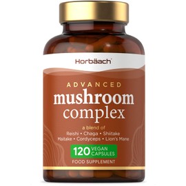Mushroom Complex 8 | 1200mg | Lions Mane, Chaga, Cordyceps, Reishi, Shiitake, Maitake, Shaggy Mane & Oyster | High Strength Mushroom Supplement | 120 Powder Capsules | Vegan | by Horbaach