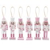 6pcs 12cm Pink Wooden Christmas Nutcracker Soldier Ornaments, Christmas Tree