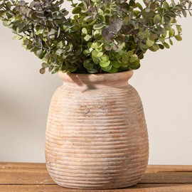 Jarrón de Flores de Cerámica Rústico, Jarrones de Cerámica Neutrales de Granja para Decoración del Hogar, Jarrón Decorativo de Pampas de Terracota de 19 cm para Mesa, Entrada, Mantel, Estantería