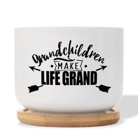 DecStic Grandchildren Make Life Grand Ceramic Planters Bible Verse Planters for Outdoor Plants with Drainage Holes and Saucers Pot for Outdoor Garden Home Plant