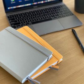 Mountparker Dotted Journal Bullet Notebook with Colour Dot Stickers - Soft Touch Hardcover, 100gsm Pure White Paper, 160 Pages, 5.3 x 8.4 Inches Planner (Modern Grey)