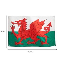 Runesol Wales Flag, 91 x 152 cm (3 x 5 ft), Welsh Dragon Flag, 4 Eyelets, Brass Eyelet in Each Corner, Football, Six Nations Rugby, Premium Flags for Indoor and Outdoor Use, Vibrant Colours