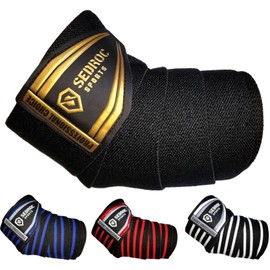 Sedroc Sports Professional Weight Lifting Elbow Wraps Powerlifting Support Sleeves - Pair (Black/Gold)