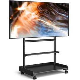 YOMT 40-86 Inch L Shape Universal TV Stand - 1.57in Round Tube, 68kg Capacity, 6-Position Height Adjustable, Tilt, Wire Management Mobile