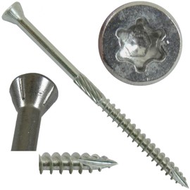 #9 x 3" Silver Star Stainless Steel Trim Head Screw Torx/Star Drive Head - Stainless Steel Trim Head Wood Screws - Grade 305 Stainless Steel Torx/Star Drive Screws - (1 Pound - 93 Approx. Screws)