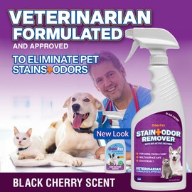 OdorPet Stain And Odor Remover - 16 oz Ready to Use Spray - Black Cherry Scented Pet Odor Eliminator for Carpet, Floor and Furniture by Alpha Tech Pet