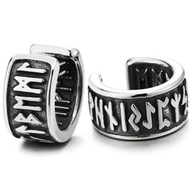 Mens Steel Viking Rune Ear Cuff Ear Clip Non-Piercing Clip On Earrings, Nordic Norse Symbol, Metal, No Gemstone