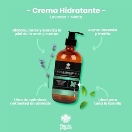 FLOR DE JAGUAR | Pack 2 pzas Crema Hidratante para Cara y Cuerpo, 500 gr | Aroma Lavanda-Menta I Ingredientes naturales | Hidrata, Nutre y Suaviza la 