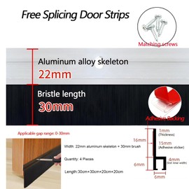 Brush Seal Made of Aluminium, Door Seal with Brush for Doors, Double Attachment by Gluing and Screws, Length Can Be Spliced (White)