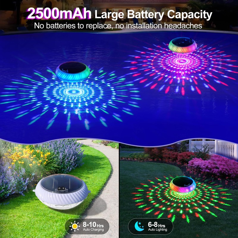 Askyli Floating Pool Lights, IP68 Waterproof Solar Pool Lights That