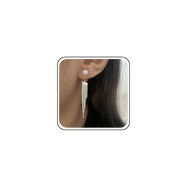 Andelaisi Boho Long Tassel Chain Earrings Silver Sleek Chain Pearl Earrings Vintage Tassel Chain Drop Earrings Bridal Fringe Chain Earrings Jewelry for Wedding Party